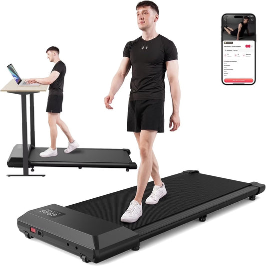Deerrun Walking Pad,2024 Upgrade Smart under Desk Treadmill, 2.2HP Small Quiet Portable Treadmill,Walking Treadmill under Desk,App & Remote Control, Knee-Protective,No-Assembly